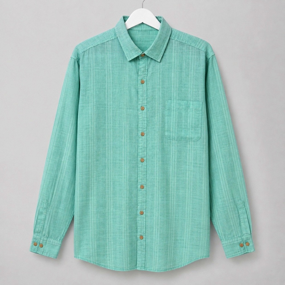 Caribbean Linen Blend Button Down Shirt Mens 2XB Mint Green Textured Plaid Beach